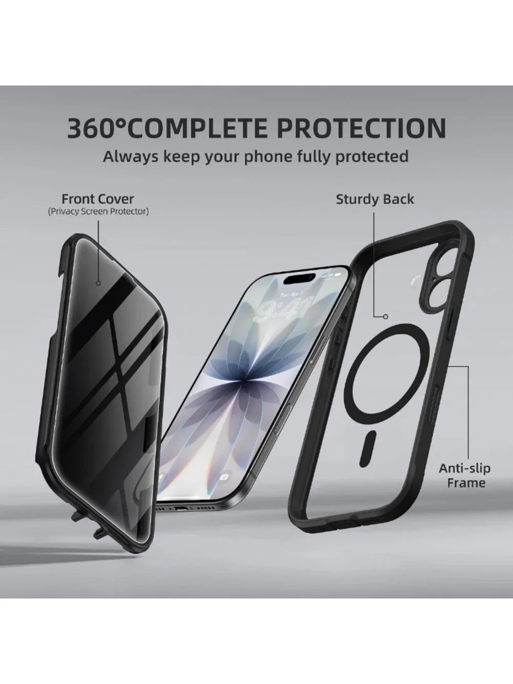 iPhone 17 Case with MagSafe, Privacy Screen Protector, Shockproof Full Body
